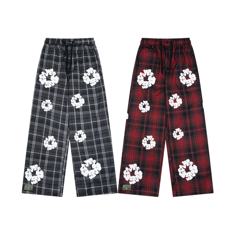 200💰D301# DENIM TEARS READYMADE foam kapok plaid casual pants 18 gray, red S-XL